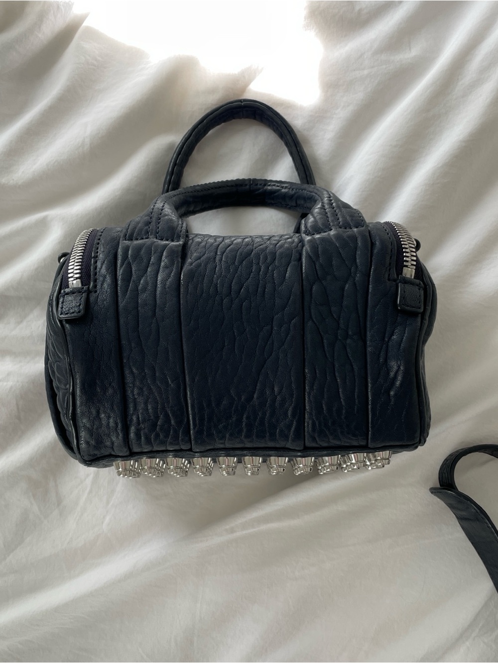 Alexander Wang Navy Rocco Rockie Leather Bag with silver hardware